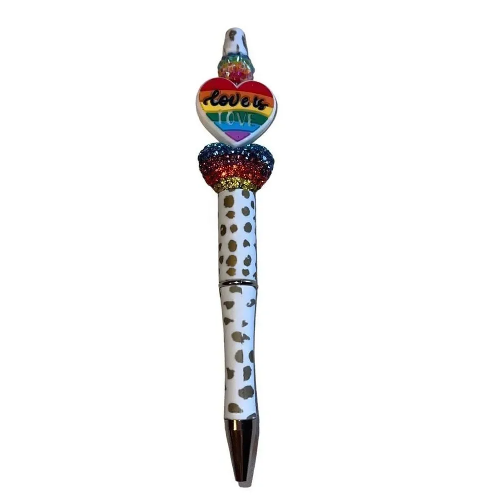 Love is love heart beaded writing pen handmade spots animal print rainbow glitte